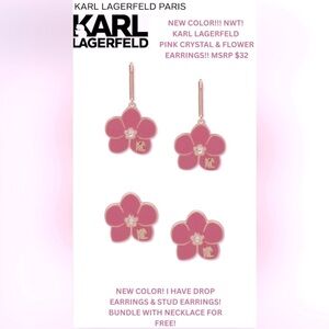 NWT! KARL LAGERFELD DUO! GOLD PAVE/PINK ENAMEL DROP EARRINGS & STUDS! 🆕 COLOR!